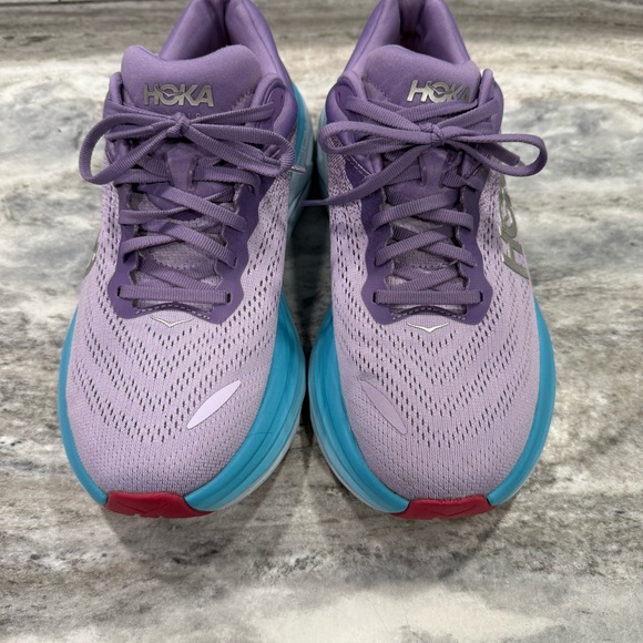 Hoka Bondi 8 Lavender Teal and White Athletic Shoes Walking and Running Shoes - Picture 2 of 10